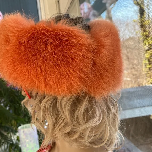 Orange  Fur Women's Hat - Picture 3 of 6